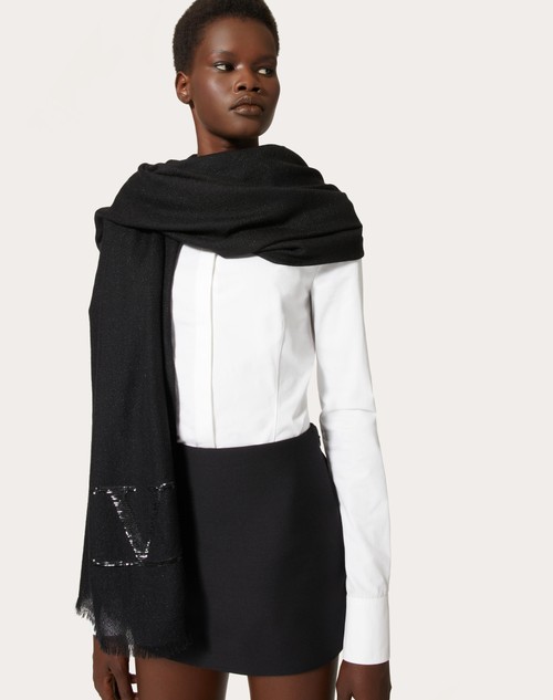 Red Valentino SCIALLE VLOGO SIGNATURE IN CASHMERE E SETA CON LOGO IN LUREX Fino al 50% di sconto