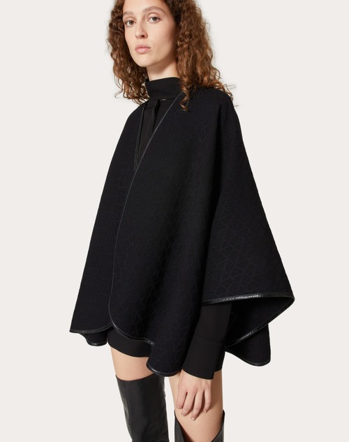 Red Valentino PONCHO TOILE ICONOGRAPHE IN LANA CON PROFILI IN PELLE Sostegno trimestrale
