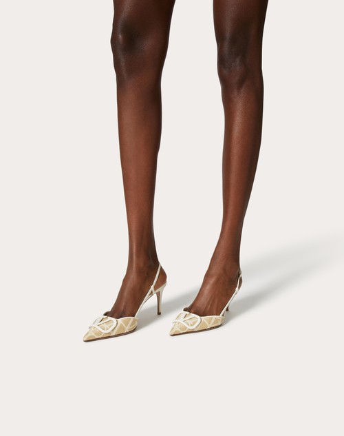 Red Valentino DÉCOLLETÉ SLINGBACK VLOGO SIGNATURE IN RAFIA TOILE ICONOGRAPHE 80MM In Linea