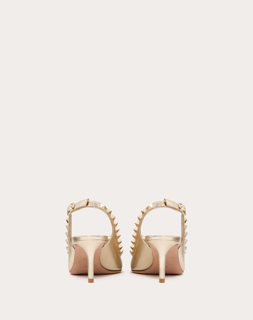 Red Valentino DÉCOLLETÉ SLINGBACK ROCKSTUD BOW IN NAPPA LAMINATA E BORCHIE IN TONO 60MM Promozione Limitata