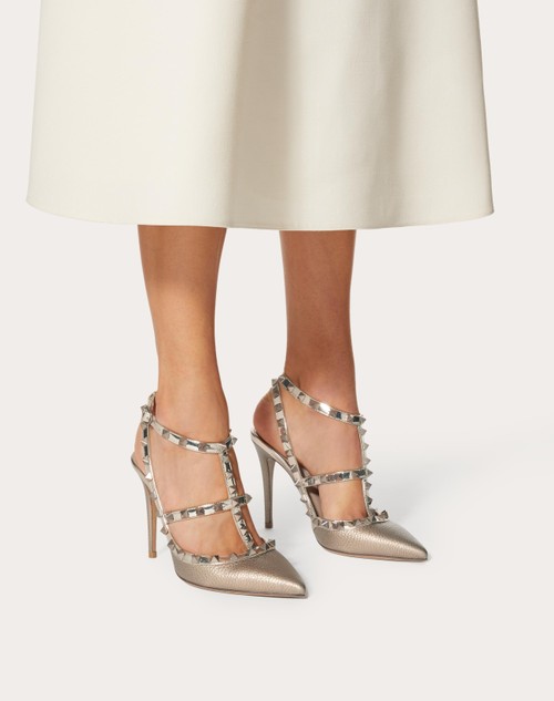 Red Valentino DÉCOLLETÉ ROCKSTUD METALLIZZATA CON CINTURINI 100MM Saldi Di Fabbrica