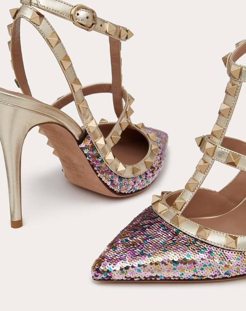 Red Valentino DÉCOLLETÉ ROCKSTUD CON RICAMO PAILLETTES E CINTURINI 100MM I Più Venduti