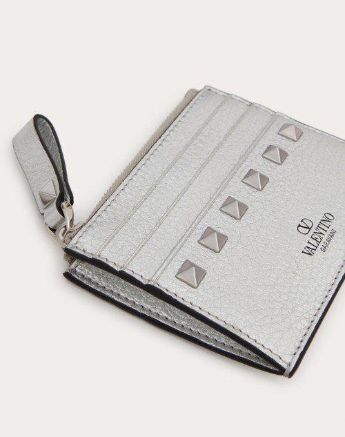 Red Valentino PORTACARTE CON ZIP ROCKSTUD IN VITELLO GRANATO METALLIZZATO Cyber Monday