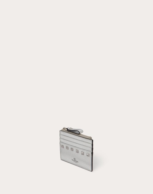 Red Valentino PORTACARTE CON ZIP ROCKSTUD IN VITELLO GRANATO METALLIZZATO Cyber Monday