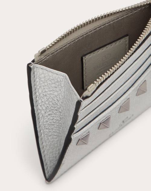 Red Valentino PORTACARTE CON ZIP ROCKSTUD IN VITELLO GRANATO METALLIZZATO Cyber Monday