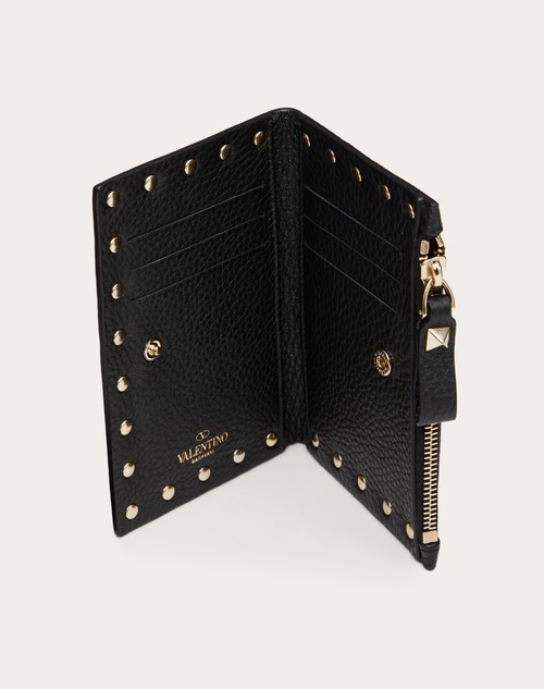 Red Valentino PORTACARTE CON ZIP ROCKSTUD IN VITELLO GRANATO Vendita calda