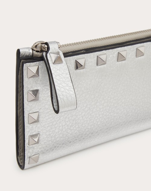 Red Valentino PORTACARTE CON ZIP ROCKSTUD IN VITELLO GRANATO METALLIZZATO Offerta migliore