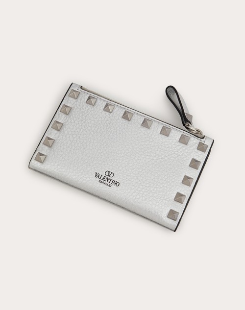Red Valentino PORTACARTE CON ZIP ROCKSTUD IN VITELLO GRANATO METALLIZZATO Offerta migliore