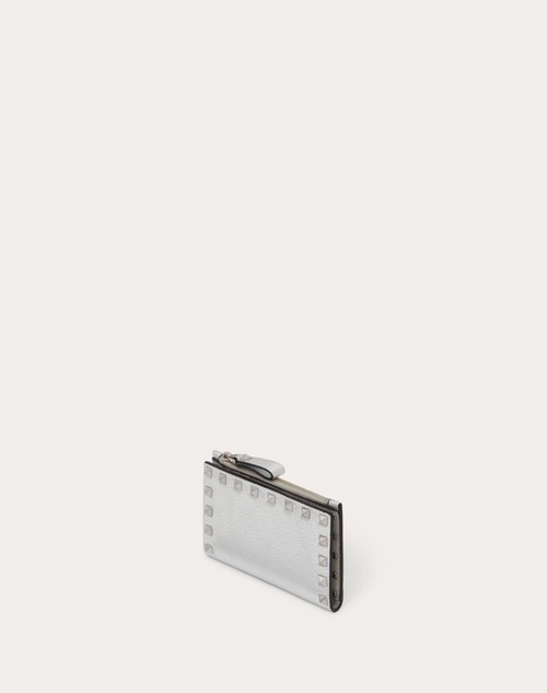 Red Valentino PORTACARTE CON ZIP ROCKSTUD IN VITELLO GRANATO METALLIZZATO Offerta migliore