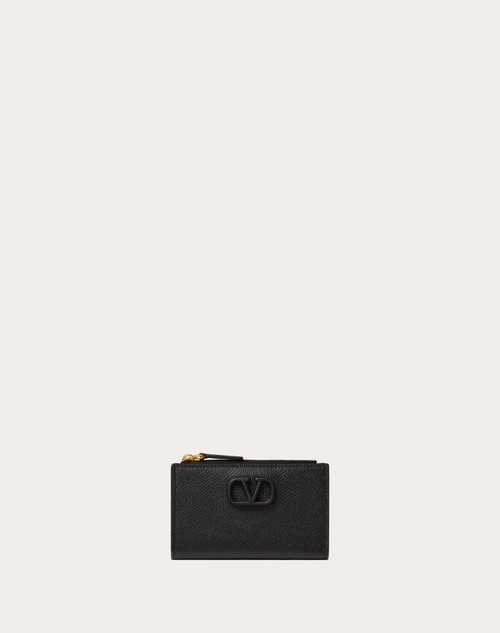 Red Valentino PORTACARTE VLOGO SIGNATURE IN VITELLO GRANATO CON ZIP Sconti VIP