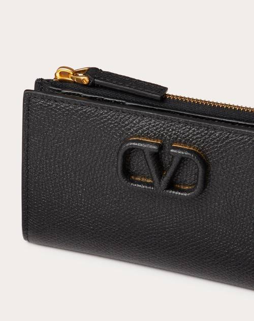 Red Valentino PORTACARTE VLOGO SIGNATURE IN VITELLO GRANATO CON ZIP Sconti VIP