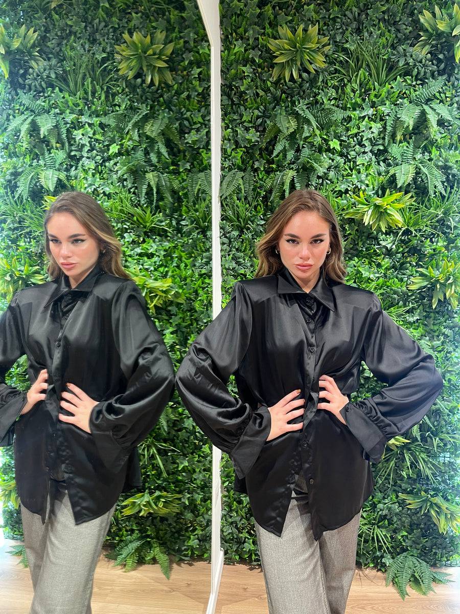 Lovely Sisters Camicia effetto raso nera Online