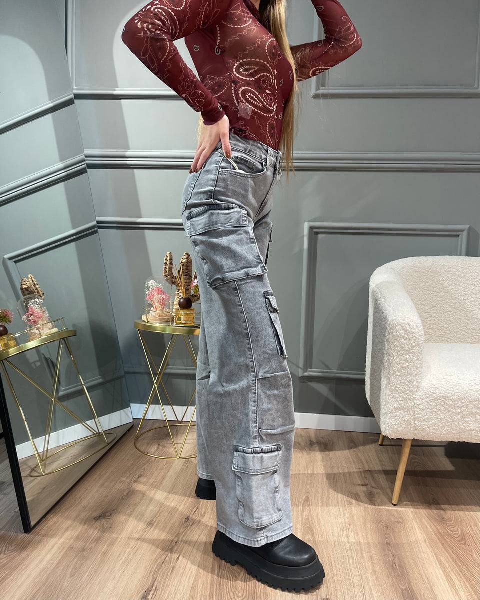 Lovely Sisters Jeans cargo grigio chiaro Moda