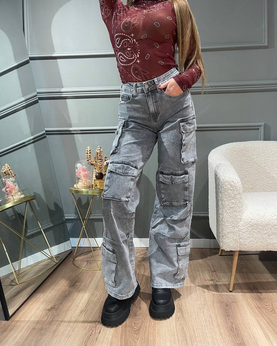 Lovely Sisters Jeans cargo grigio chiaro Moda