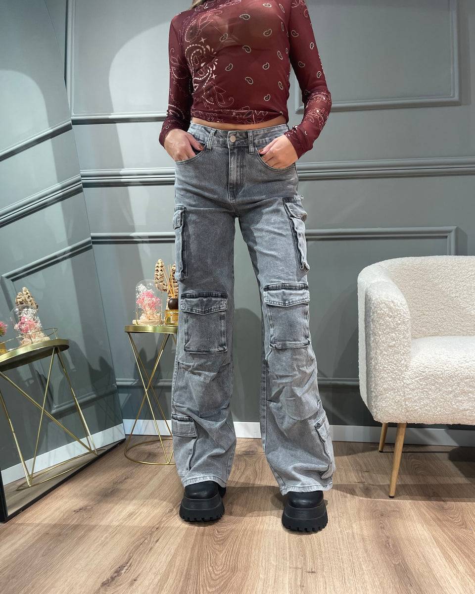 Lovely Sisters Jeans cargo grigio chiaro Moda