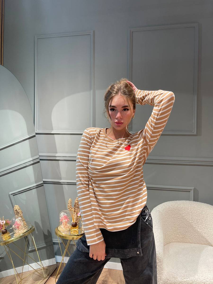 Lovely Sisters Maglia Heart beige-bianca In Vendita