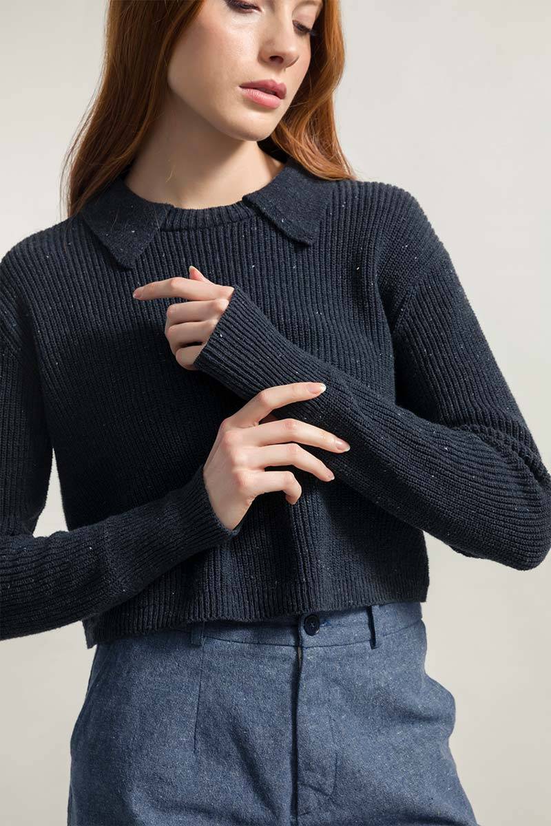 Rifò MARTINA Maglia Cropped Donna Cotone Jeans Rigenerato Sostegno trimestrale