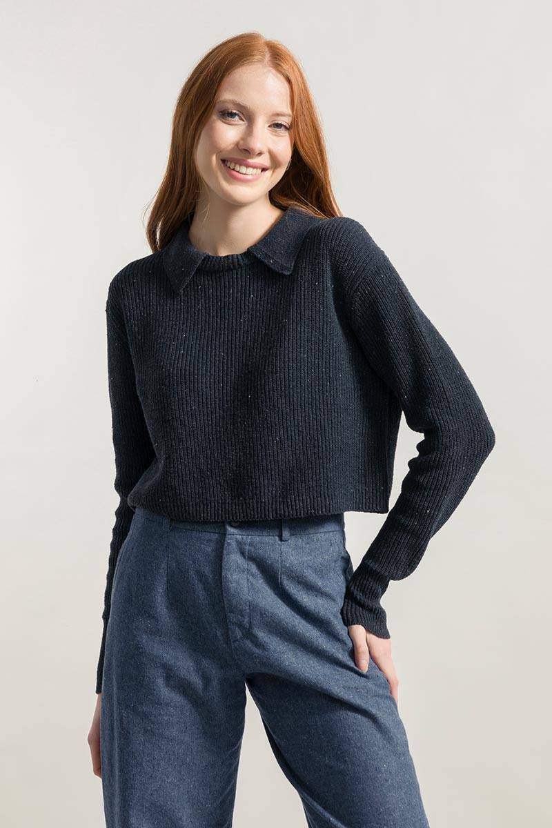 Rifò MARTINA Maglia Cropped Donna Cotone Jeans Rigenerato Sostegno trimestrale