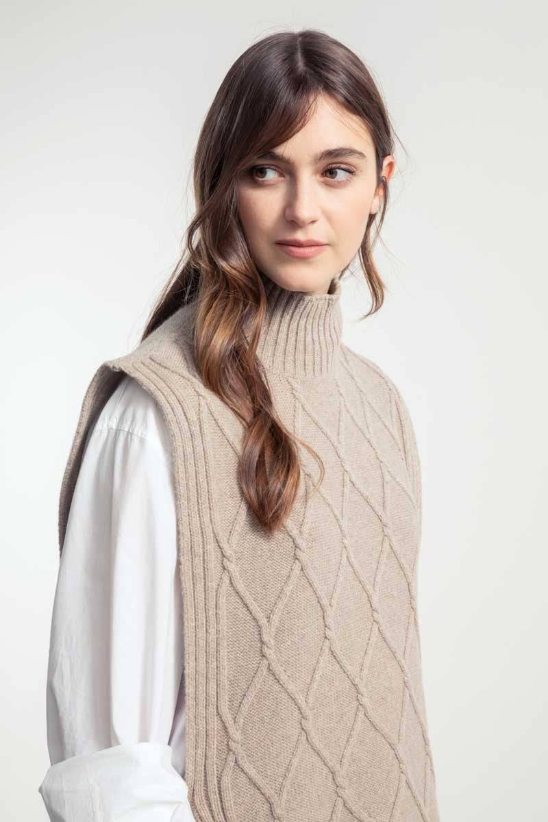 Rifò DELIA Gilet Collo Alto Lana Rigenerata Nuovo