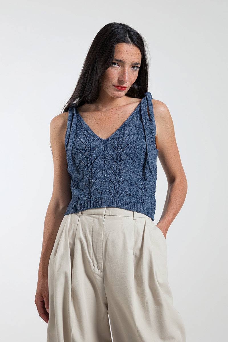 Rifò RENÉ Top Donna Cotone Jeans Rigenerato Italia