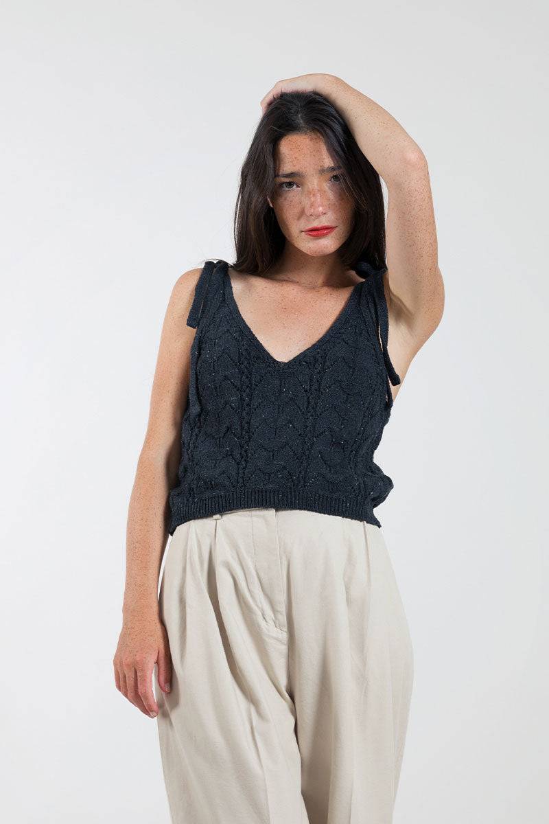 Rifò RENÉ Top Donna Cotone Jeans Rigenerato In Linea