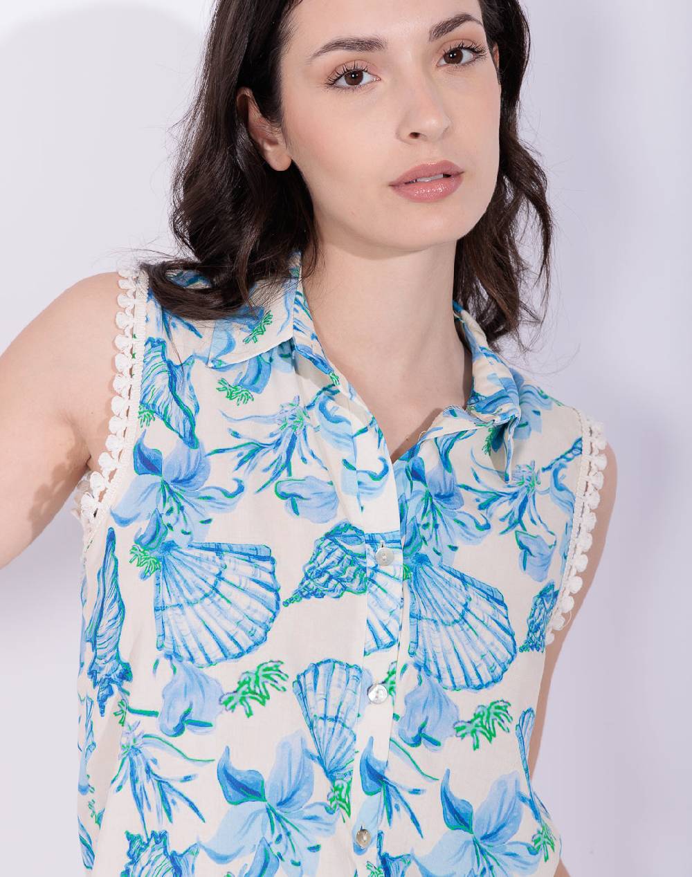 Risskio Andrea - Camicia in viscosa con stampa conchiglie Outlet