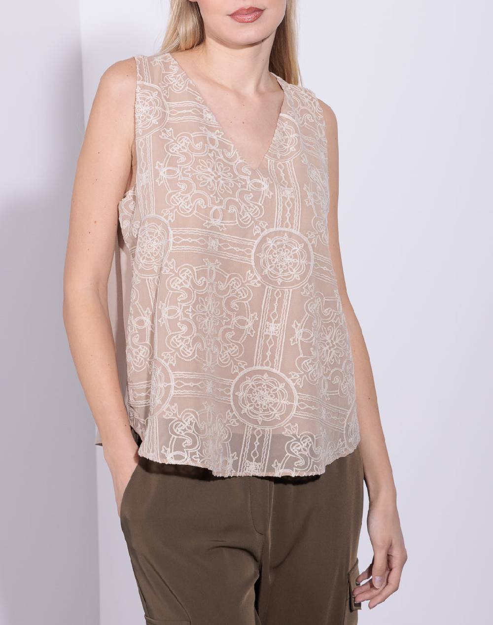 Risskio Garime - Top in georgette ricamata Qualità Garantita