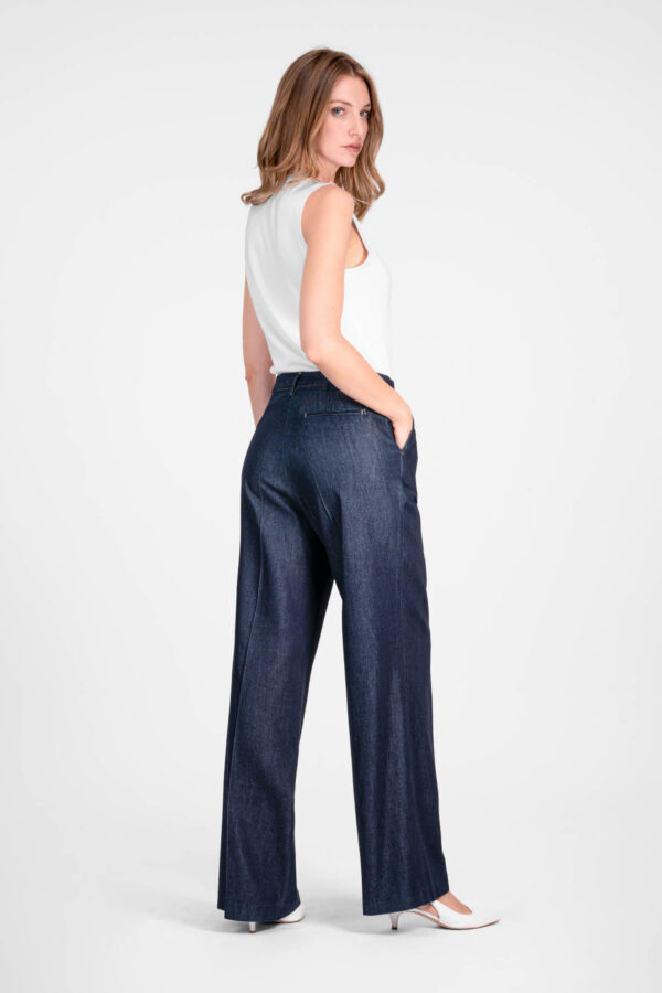 Sartoria Tramarossa PANTALONE AURELIA WIDE LEG IN GABARDINA DI COTONE BLU SCURO 2025