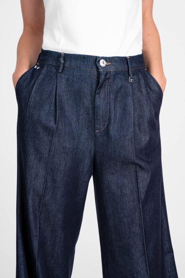 Sartoria Tramarossa PANTALONE AURELIA WIDE LEG IN GABARDINA DI COTONE BLU SCURO 2025