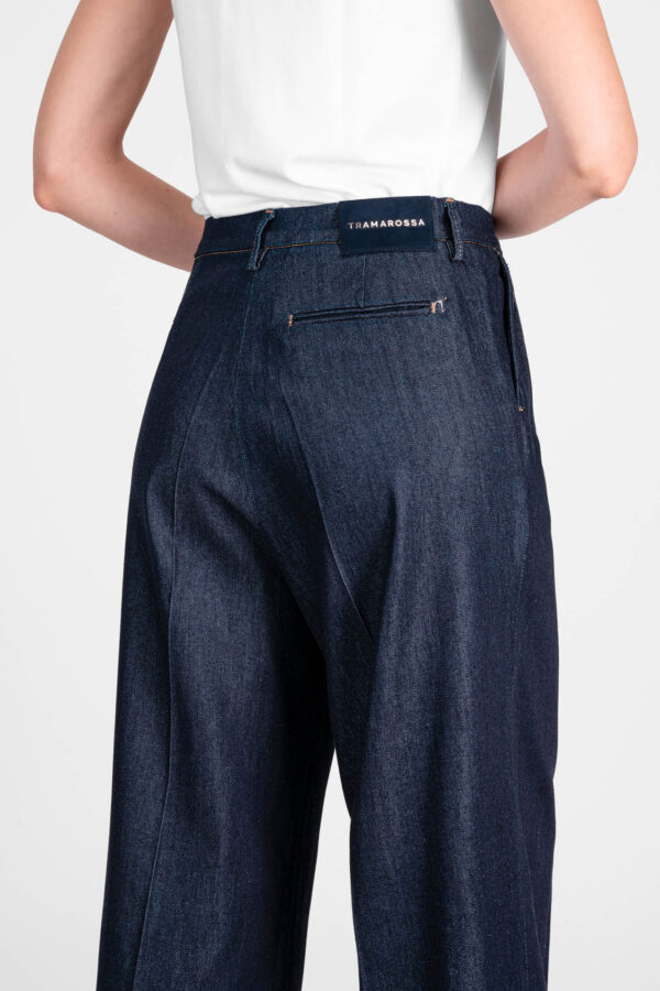 Sartoria Tramarossa PANTALONE AURELIA WIDE LEG IN GABARDINA DI COTONE BLU SCURO 2025