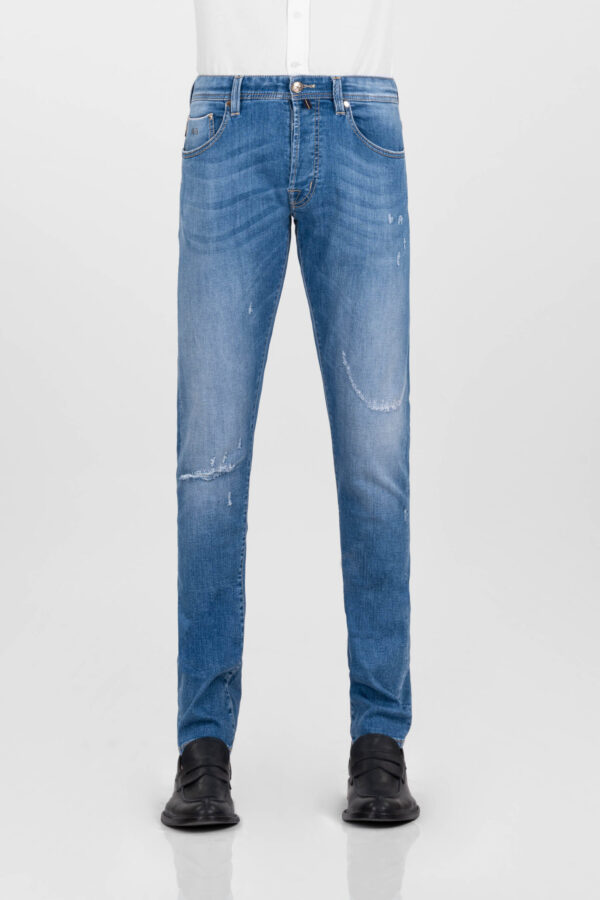 Sartoria Tramarossa JEANS LEONARDO BUTTONS REGULAR BLUE GOLD IN DENIM BLU MEDIO Soddisfazione Garantita