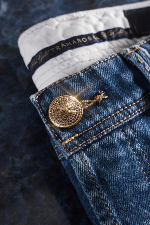 Sartoria Tramarossa JEANS LEONARDO BUTTONS REGULAR IN DENIM ZIRCONI MARRONI BLU MEDIO Qualità Garantita