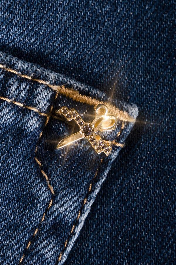 Sartoria Tramarossa JEANS LEONARDO BUTTONS REGULAR IN DENIM ZIRCONI MARRONI BLU MEDIO Qualità Garantita