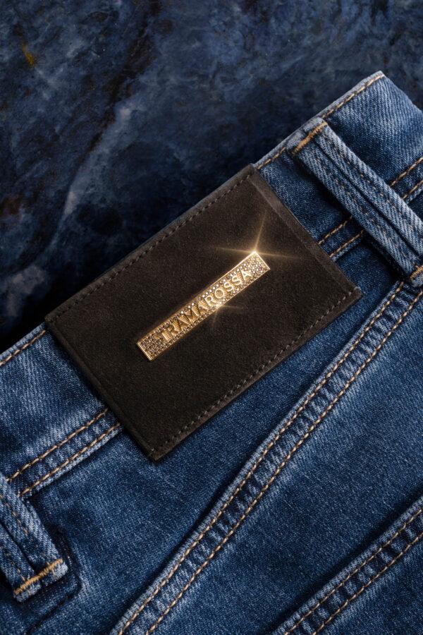 Sartoria Tramarossa JEANS LEONARDO BUTTONS REGULAR IN DENIM ZIRCONI MARRONI BLU MEDIO Qualità Garantita