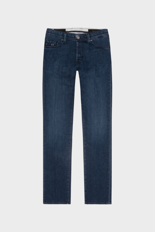Sartoria Tramarossa JEANS LEONARDO BUTTONS REGULAR IN ZIRCONI NERI BLU MEDIO Negozi Online