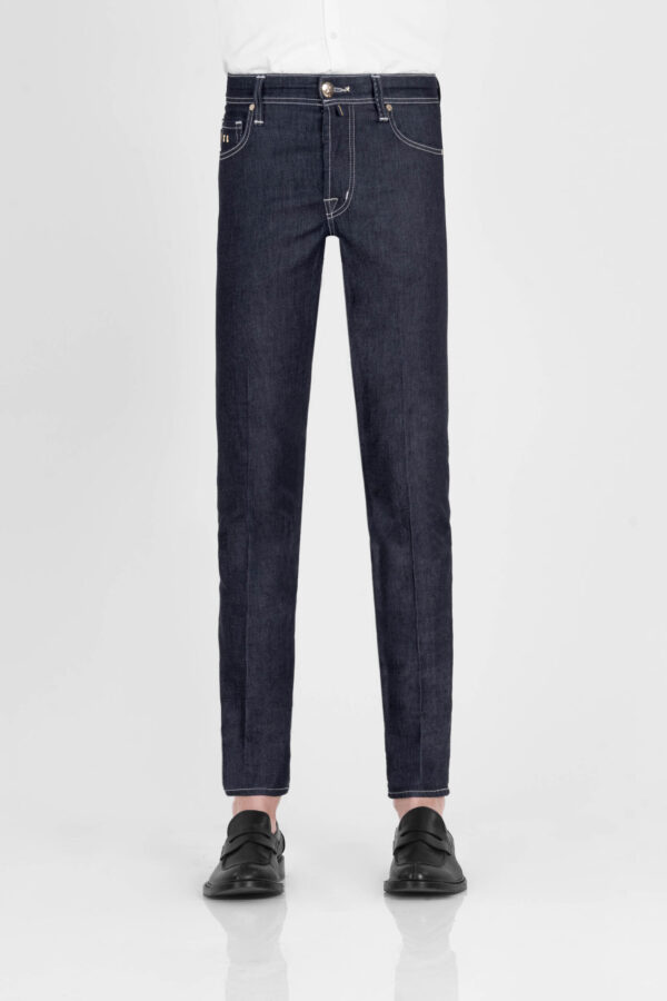 Sartoria Tramarossa JEANS LEONARDO BUTTONS REULAR IN DENIM LIZARD FUCSIA BLU SCURO Promozione Limitata