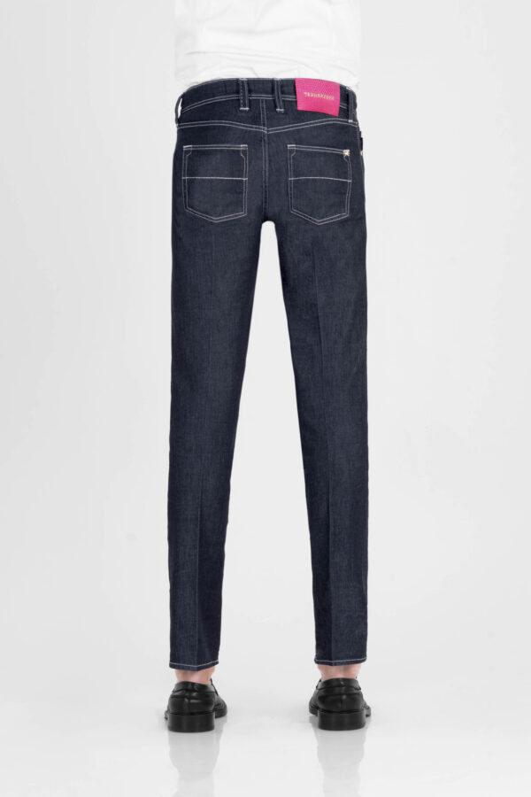 Sartoria Tramarossa JEANS LEONARDO BUTTONS REULAR IN DENIM LIZARD FUCSIA BLU SCURO Promozione Limitata