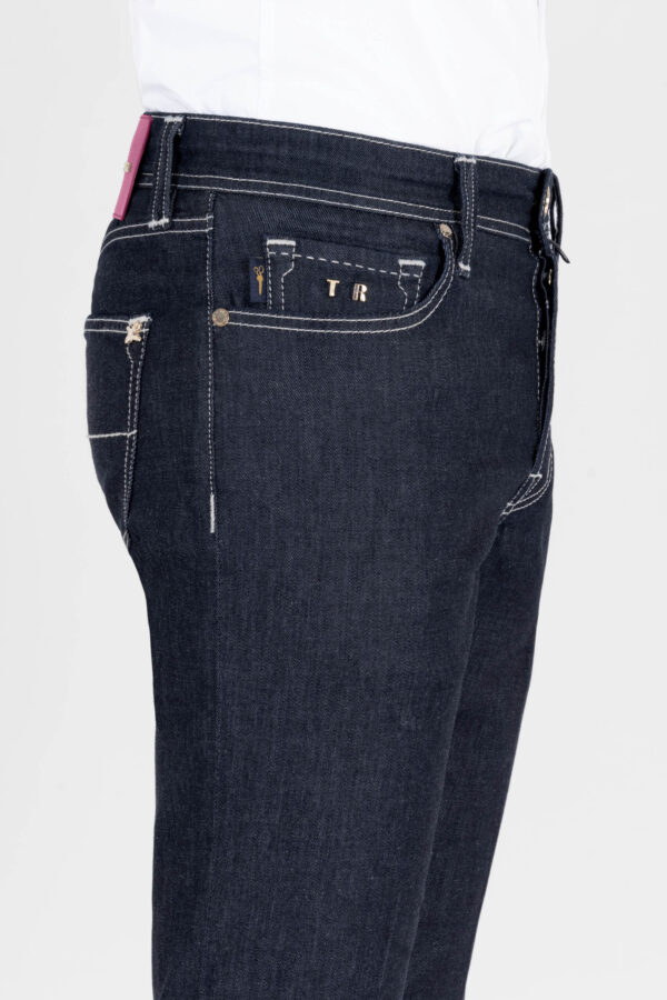 Sartoria Tramarossa JEANS LEONARDO BUTTONS REULAR IN DENIM LIZARD FUCSIA BLU SCURO Promozione Limitata