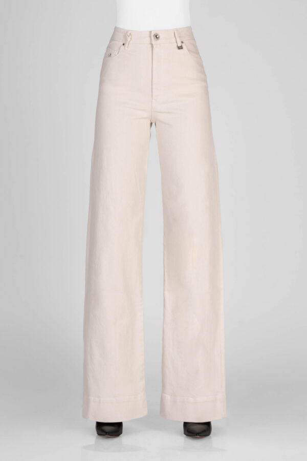 Sartoria Tramarossa PANTALONE VIOLA WIDE LEG IN BULL DI COTONE BEIGE Nuovo