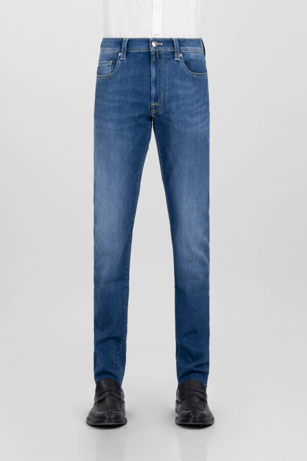 Sartoria Tramarossa MICHELANGELO ZIP SS SLIM MEDIUM BLUE STRETCH DENIM JEANS Saldi Di Fabbrica