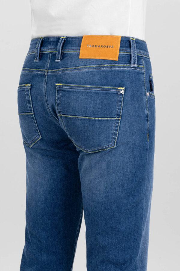 Sartoria Tramarossa MICHELANGELO ZIP SS SLIM MEDIUM BLUE STRETCH DENIM JEANS Saldi Di Fabbrica