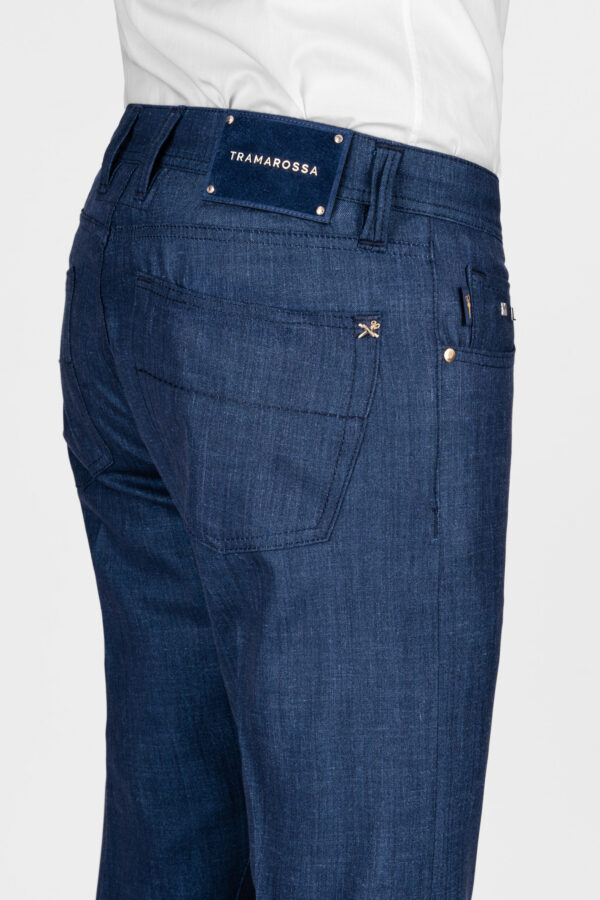 Sartoria Tramarossa PANTALONE MICHELANGELO ZIP REGULAR IN LANA LORO PIANA BLU MEDIO Negozio
