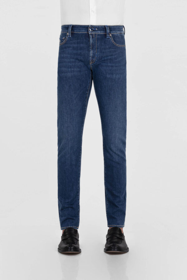 Sartoria Tramarossa JEANS LEONARDO ZIP SS SLIM IN DENIM CON STAMPA INTERNA BLU SCURO In Linea