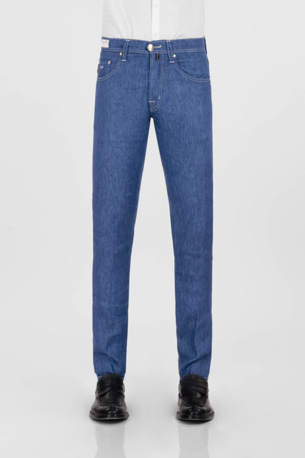 Sartoria Tramarossa PANTALONE LEONARDO BUTTONS REGULAR IN LINO BLU MEDIO Qualità