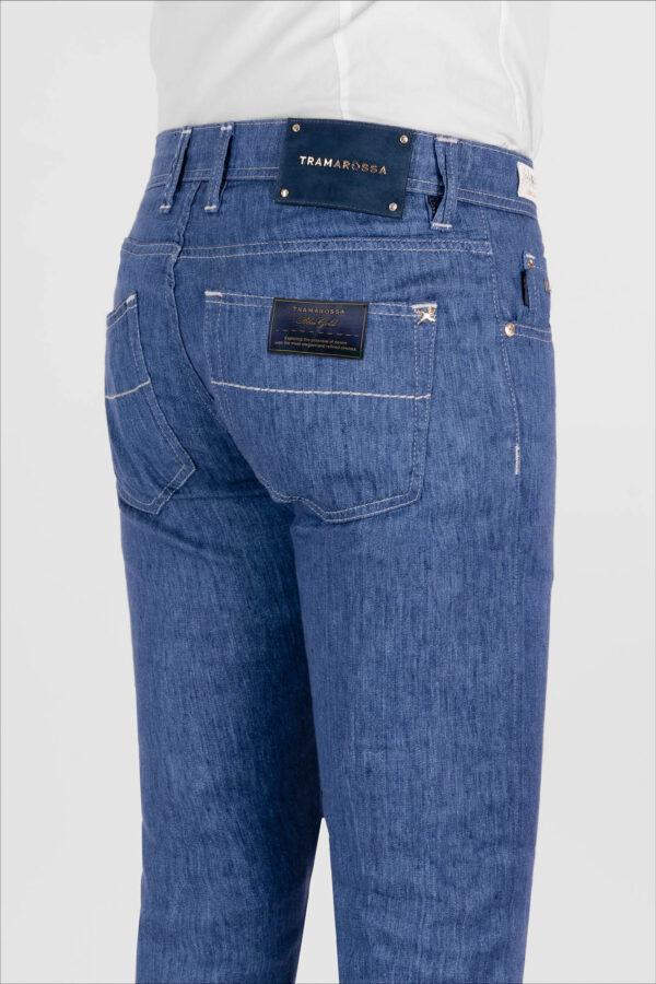 Sartoria Tramarossa PANTALONE LEONARDO BUTTONS REGULAR IN LINO BLU MEDIO Qualità