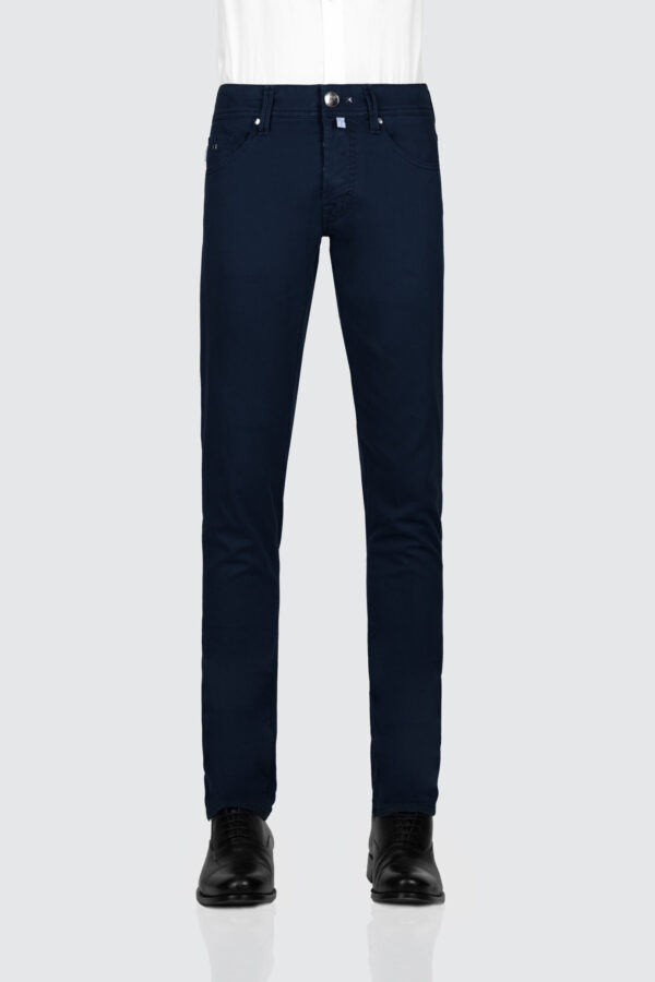 Sartoria Tramarossa PANTALONE LEONARDO BUTTONS REGULAR IN BULL DI COTONE BLU SCURO