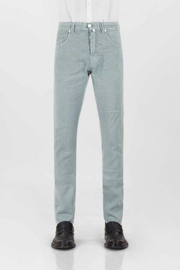 Sartoria Tramarossa PANTALONE LEONARDO BUTTONS REGULAR IN LINO VERDE Promozione Limitata