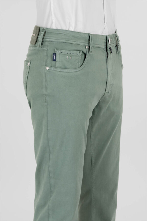Sartoria Tramarossa PANTALONE MICHELANGELO ZIP SS REGULAR IN GABARDINA DI COTONE STRETCH VERDE Affare Del Giorno