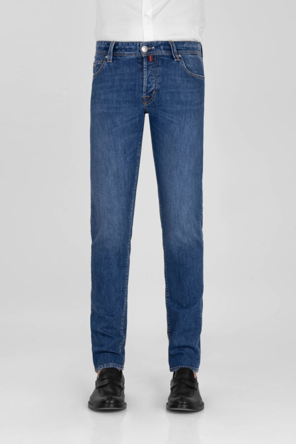 Sartoria Tramarossa JEANS LEONARDO BUTTONS REGULAR IN DENIM BLU MEDIO Prezzo Ridotto