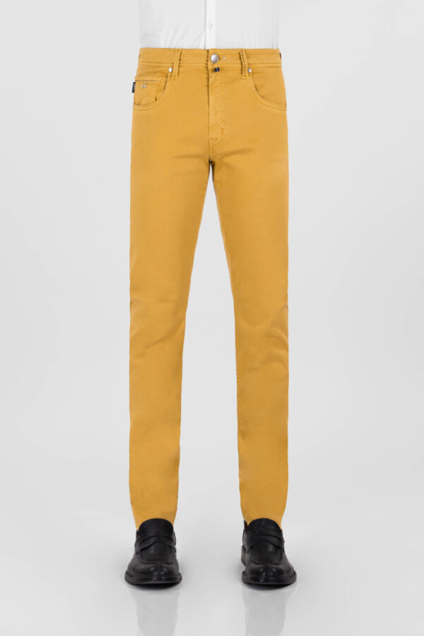 Sartoria Tramarossa PANTALONE LEONARDO ZIP SS SLIM IN GABARDINA DI COTONE STRETCH GIALLO In Vendita
